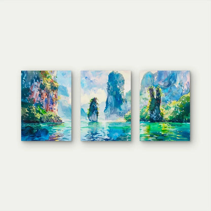 3pcs Vibrant Tropical Limestone Islands Wall Art Set Canvas Framed 40x60cm - High Quality Print 100% Australian Made Wall Canvas Ready to Hang - Bella Home Decor