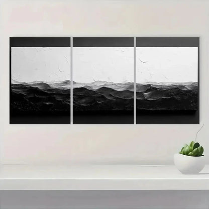 3pcs Black and White Abstract Textured Metal Print Ready to Hang Art - Bella Home Decor