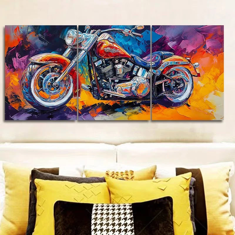 3pcs Vibrant Motorcycle Metal Print Ready to Hang Art - Bella Home Decor