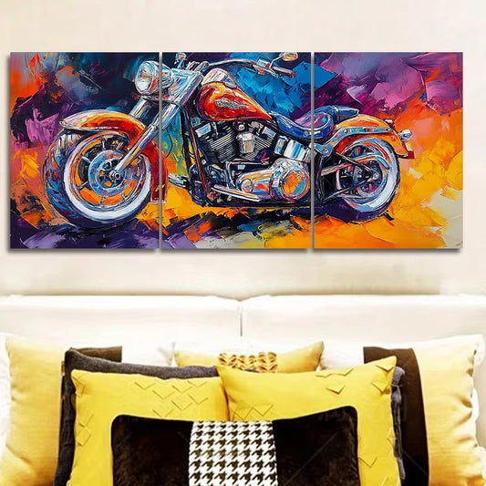 3pcs Vibrant Motorcycle Metal Print Ready to Hang Art
