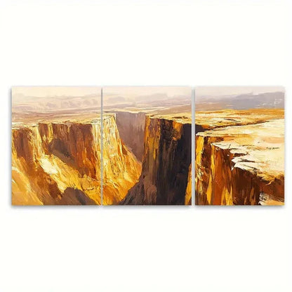 3pcs Steep Cliffs in Sienna and Mustard Tones Wall Art Canvas Unframed - High Quality Print 100% Australian Made Wall Canvas