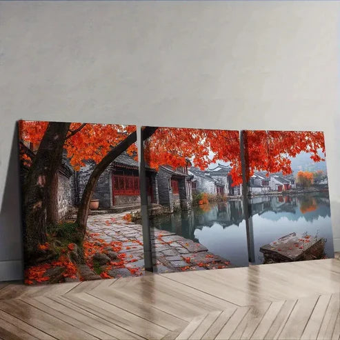 3pcs Jiangnan, ancient town Wall Art Set Canvas Unframed - High Quality Print 100% Australian Made Wall Canvas