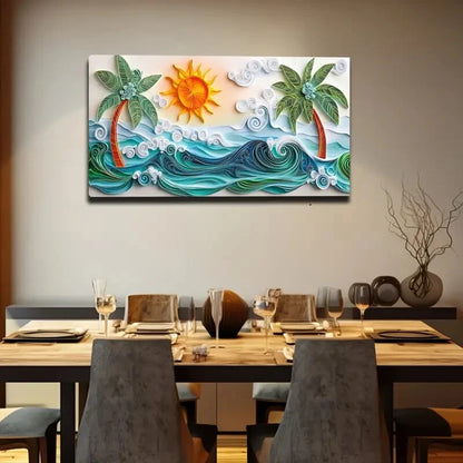 Sunset Beach Ocean Waves Scene Wall Art Canvas Office Home Room Framed 120x60cm - Bella Home Decor