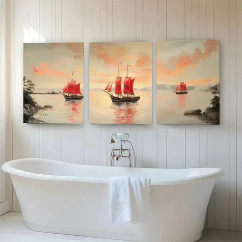 3pcs Sailboat Sunset Seascape Maritime Perfect Wall Art Canvas Unframed - High Quality Print 100% Australian Made Wall Canvas