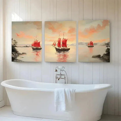 3pcs Sailboat Sunset Seascape Maritime Perfect Wall Art Canvas Unframed - High Quality Print 100% Australian Made Wall Canvas