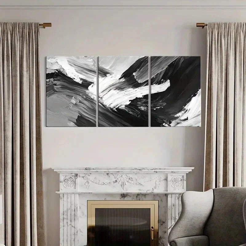 3pcs Abstract Art Monochrome Palette Contemporary Metal Print Ready to Hang - Bella Home Decor