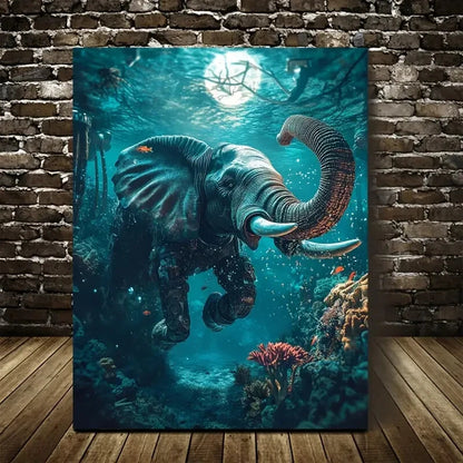 Steampunk Elephant in Coral Reef Underwater Painting 40x60cm Metal Print Ready to Hang - Bella Home Decor