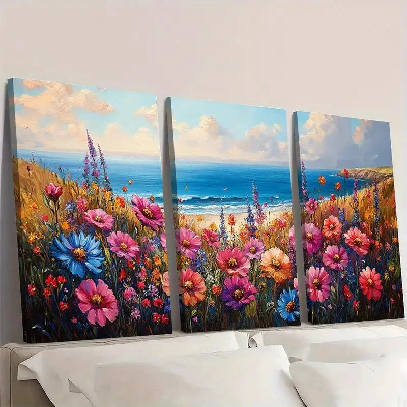 3pcs Coastal Watercolor Print Provincetown  RF  Wall Art Set Canvas Framed 50x70cm - High Quality Print 100% Australian Made Wall Canvas Ready to Hang - Bella Home Decor