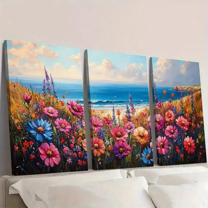 3pcs Coastal Watercolor Print Provincetown  RF  Wall Art Set Canvas Framed 50x70cm - High Quality Print 100% Australian Made Wall Canvas Ready to Hang - Bella Home Decor