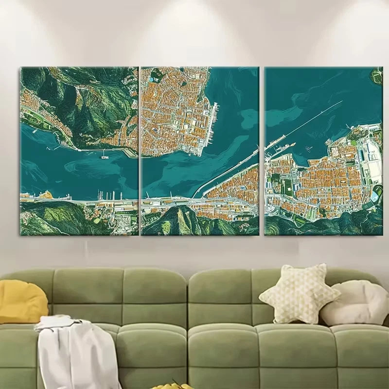 3pcs Teal & Orange Cityscape Metal Print Ready to Hang Art