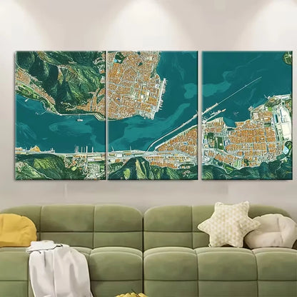 3pcs Teal & Orange Cityscape Metal Print Ready to Hang Art