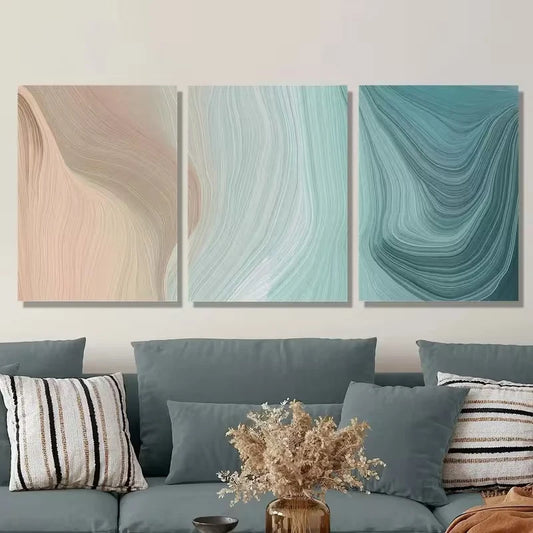 3pcs , Abstract Brown Turquoise Art Metal Print Ready to Hang Art