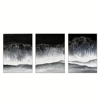 3pcs Sea Wave Painting in Neutral Tones  Wall Art Set Canvas Framed 40x60cm - High Quality Print 100% Australian Made Wall Canvas Ready to Hang