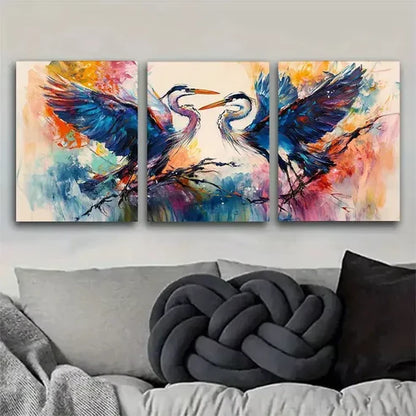 3pcs Colorful Birds Painting Anime Wall Art Canvas Unframed - High Quality Print 100% Australian Made Wall Canvas - Bella Home Decor