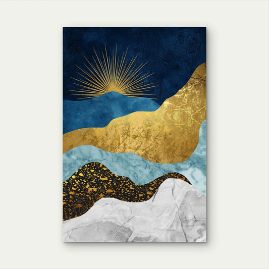 Navy Blue and Gold Foil Abstract Landscape 40x60cm Metal Print Ready to Hang