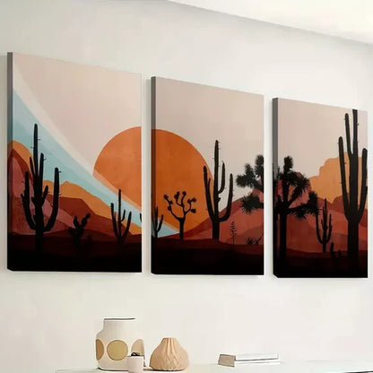 3pcs abstract landscape art, cartoon cactus Wall Art Set Canvas Unframed - High Quality Print 100% Australian Made Wall Canvas - Bella Home Decor