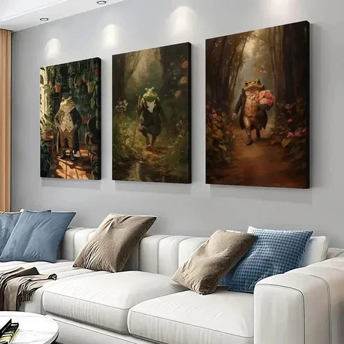 3pcs Hobbit Amphibian & Botanist Frog Wall Art Set Canvas Unframed - High Quality Print 100% Australian Made Wall Canvas