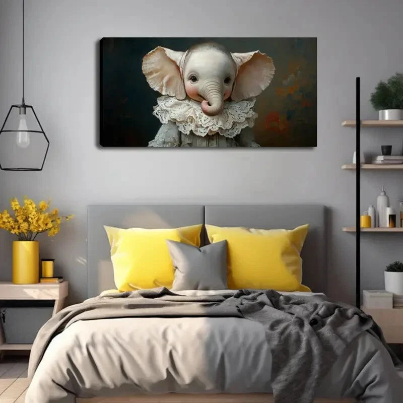 Charming Youngsters Elephant Wall Art Canvas Office Home Room Framed 120x60cm - Bella Home Decor
