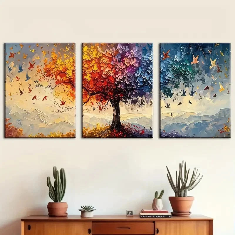 3pcs Large Color tree of Life Pattern Metal Print Ready to Hang Art