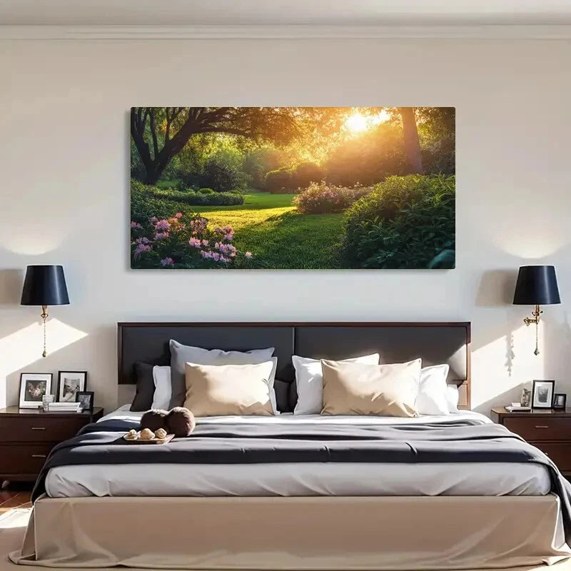 Garden & Sunlight Landscape Wall Art Canvas Office Home Room Framed 120x60cm - Bella Home Decor