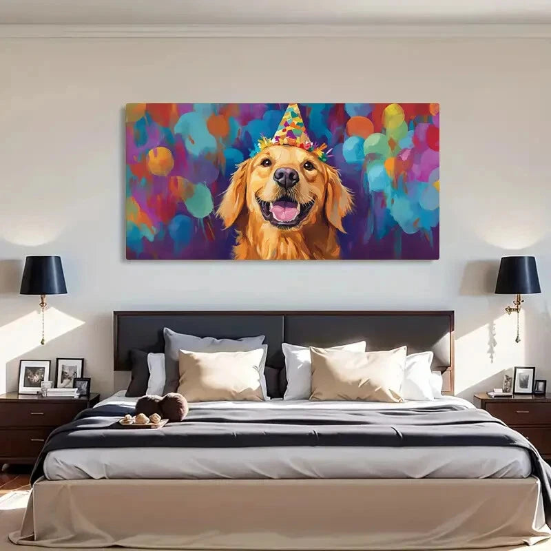Golden Retriever Balloons Wall Art Canvas Office Home Room Framed 120x60cm - Bella Home Decor