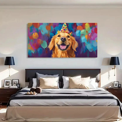 Golden Retriever Balloons Wall Art Canvas Office Home Room Framed 120x60cm - Bella Home Decor