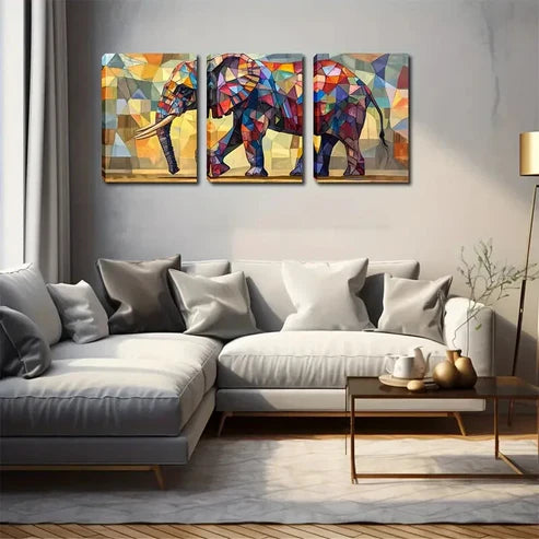 3pcs Triptych Abstract Elephant Décor Perfect Wall Art Canvas Unframed - High Quality Print 100% Australian Made Wall Canvas