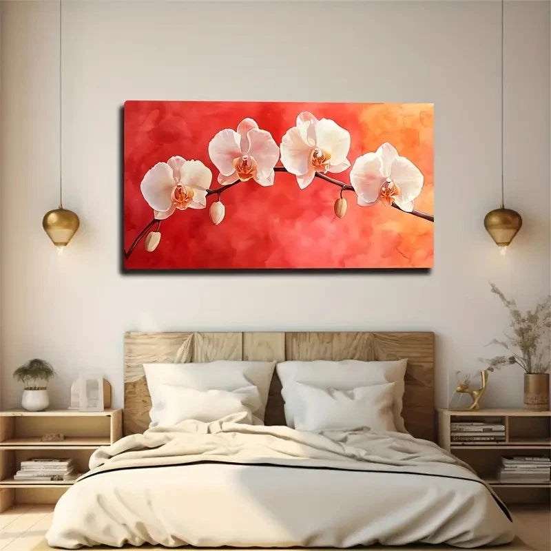Four Flowers Growing Branches Wall Art Canvas Office Home Room Framed 120x60cm