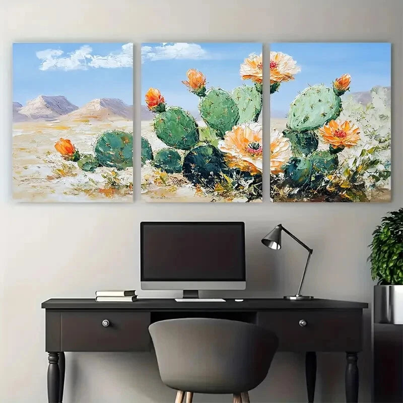 3pcs Serene Cactus Flowers in Desert Metal Print Ready to Hang Art - Bella Home Decor