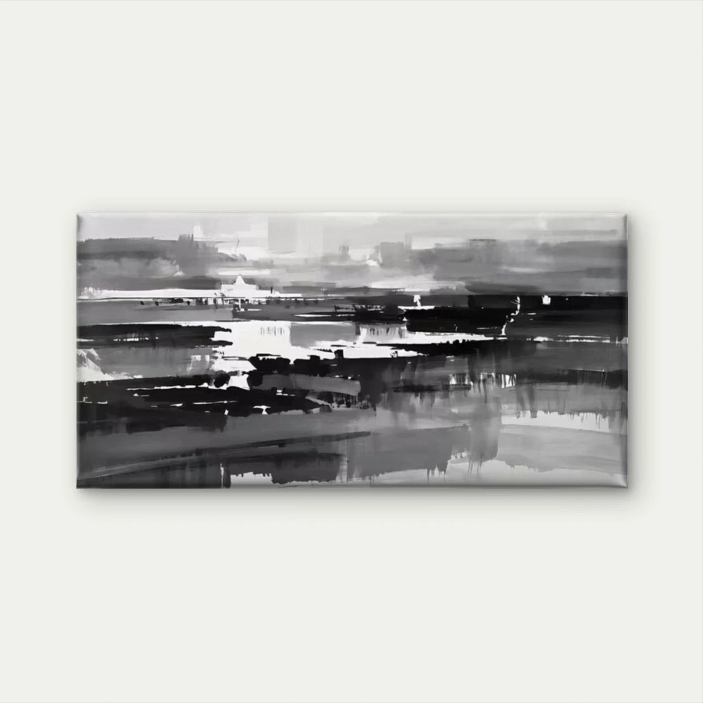 Abstract Black & White Wall Art Canvas Office Home Room Framed 120x60cm