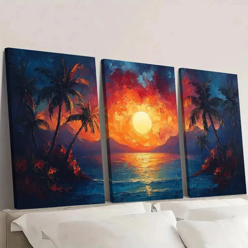 3pcs Abstract Landscape Art Palm Trees GH    Framed Wall Art Set Canvas Framed 50x70cm - High Quality Print 100% Australian Made Wall Canvas Ready to Hang - Bella Home Decor