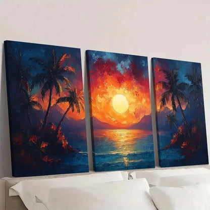 3pcs Abstract Landscape Art Palm Trees GH    Framed Wall Art Set Canvas Framed 50x70cm - High Quality Print 100% Australian Made Wall Canvas Ready to Hang - Bella Home Decor