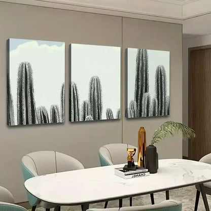 3pcs Cactus Black & White Abstract Canvas Unframed - High Quality Print 100% Australian Made Wall Canvas - Bella Home Decor