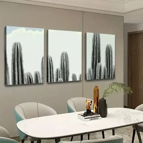 3pcs Cactus Black & White Abstract Canvas Unframed - High Quality Print 100% Australian Made Wall Canvas