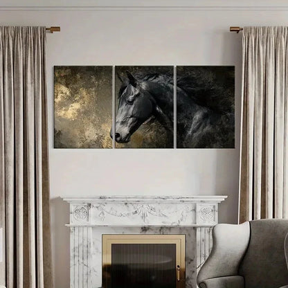 3pcs Black Horse Art Abstract Painting Poster Metal Print Ready to Hang Art - Bella Home Decor
