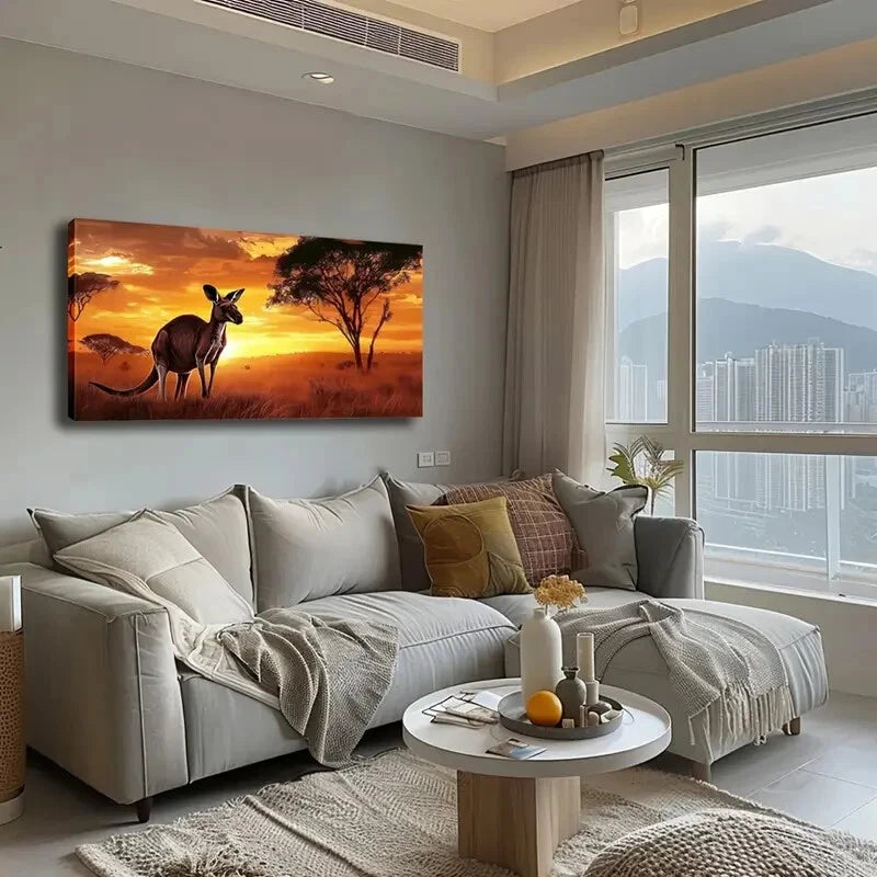 Vibrant Kangaroo Sunset Sky Wall Art Canvas Office Home Room Framed 120x60cm - Bella Home Decor