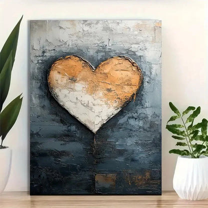 Beautiful Textured Blue & Orange Heart Painting 40x60cm Metal Print Ready to Hang