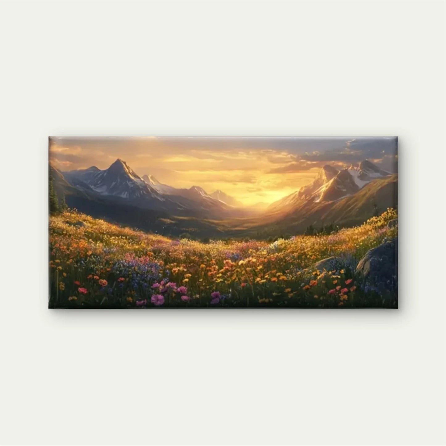 Flowers And Mountains Sunset Wall Art Canvas Office Home Room Framed 120x60cm