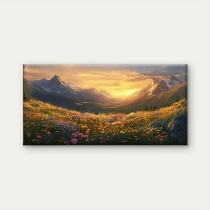 Flowers And Mountains Sunset Wall Art Canvas Office Home Room Framed 120x60cm