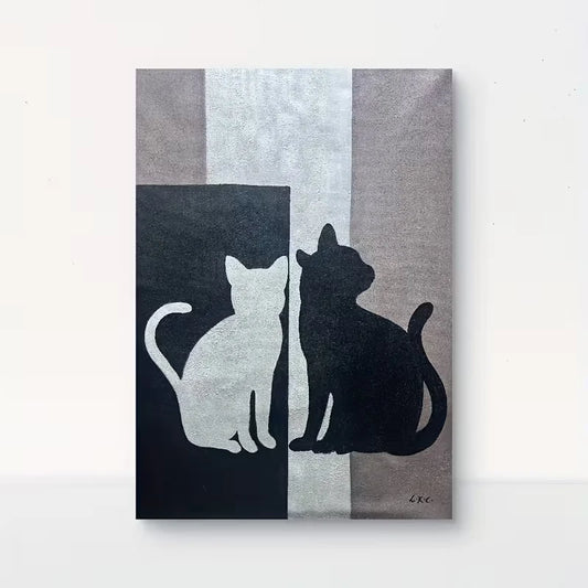 Black & White Cats Symbolizing Opposites 60x90cm Metal Print Ready to Hang