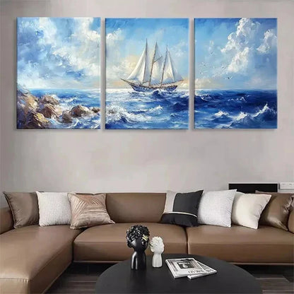 3pcs Nautical Sailing Ship Seascape Perfect Art Set Canvas Unframed - High Quality Print 100% Australian Made Wall Canvas