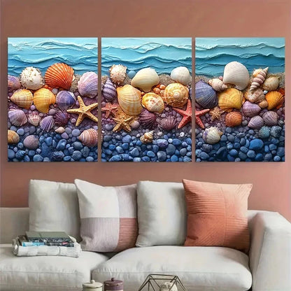 3pcs Vivid Vibrant Colourful Shades Of Seashells Metal Print Ready to Hang Art - Bella Home Decor