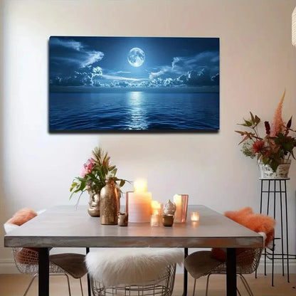 Evening Sky Moonlight Calm Sea Wall Art Canvas Office Home Room Framed 120x60cm