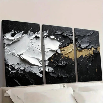 3pcs Black White and Golden Metallic Finish Wall Art Set Canvas Unframed - High Quality Print 100% Australian Made Wall Canvas