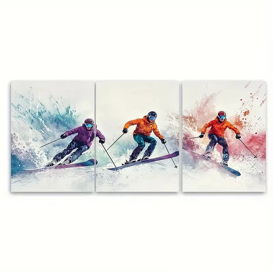 3pcs Skiing Painting Metal Print Ready to Hang Art