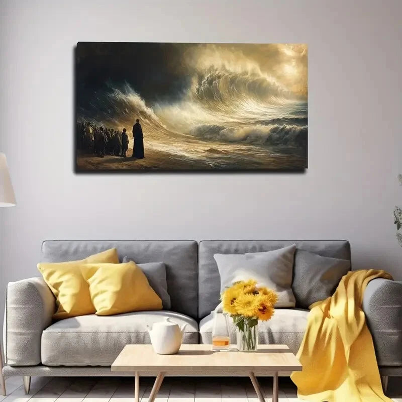 Rough Waves Crowd Scene Wall Art Canvas Office Home Room Framed 120x60cm - Bella Home Decor