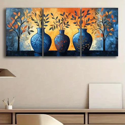 3pcs Abstract Vase and Foliage Triptych Perfect Wall Art Set Canvas Unframed - High Quality Print 100% Australian Made Wall Canvas - Bella Home Decor