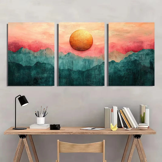 3pcs Blush Pink, Warm Peach Geometric Design Metal Print Ready to Hang Art