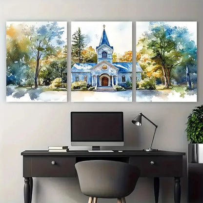 3pcs Venue Portrait Wedding Church Metal Print Ready to Hang Art - Bella Home Decor