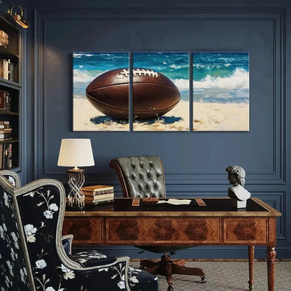 3pcs Ocean Waves Football Art Rugby Sports Theme Metal Print Ready to Hang Art - Bella Home Decor